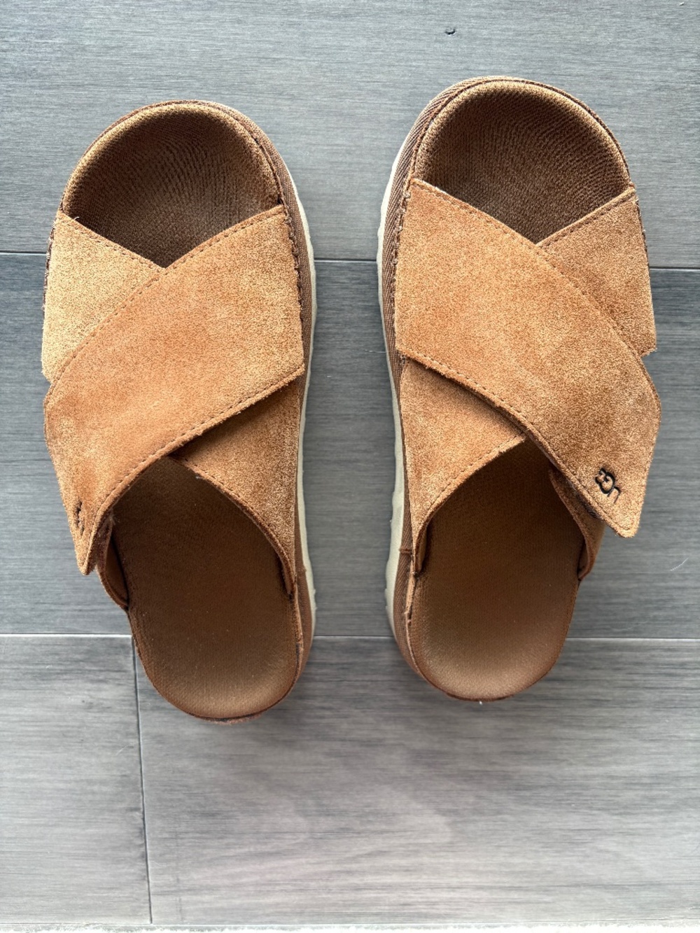 Ugg Goldenstar Cross Slide — chestnut 7.5